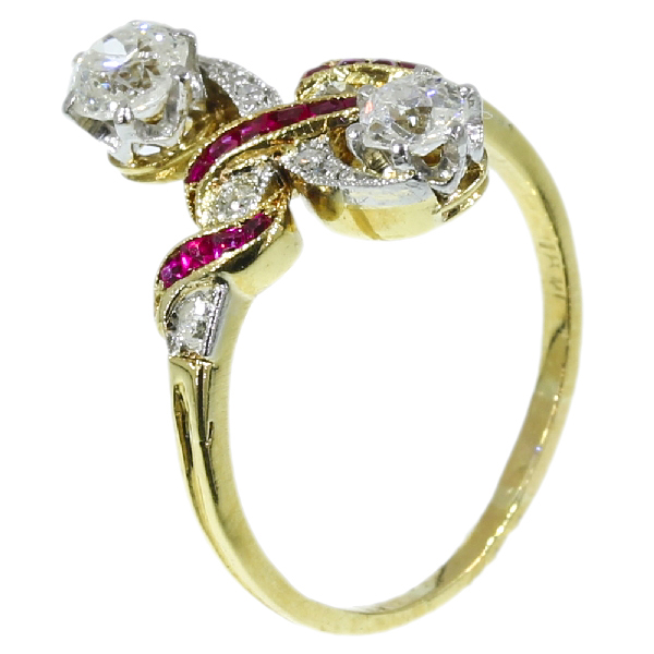 Most elegant antique ring with rubies and diamonds a so-called toi et moi (image 4 of 13)